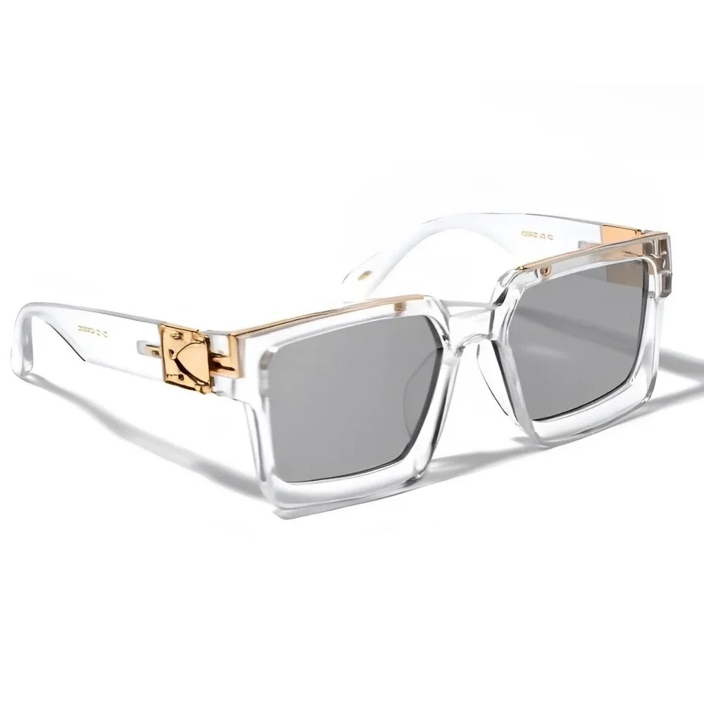 Mens Square Transparent Frame Sunglasses Mirror Lens Oversized Fashion UV400 New